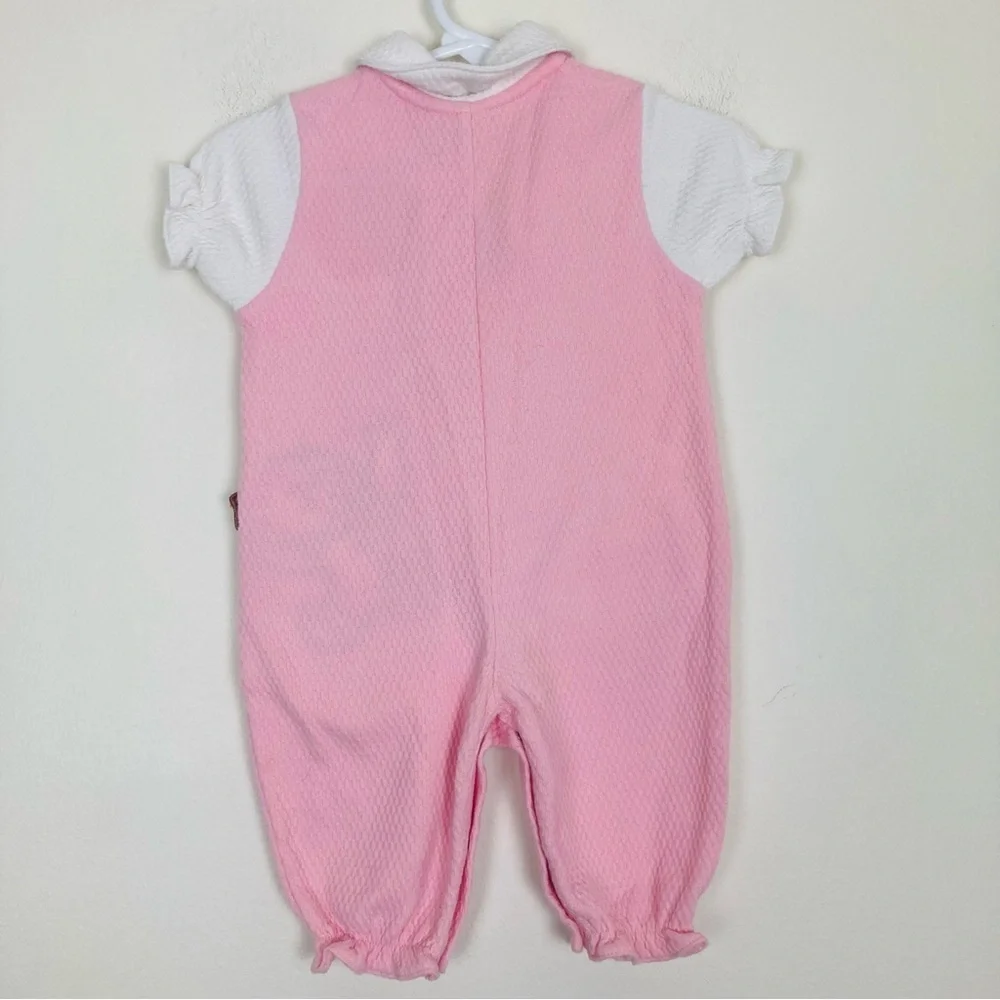 Vintage Catton Candy pink & white one piece with bear & balloon appliqué. 9 m